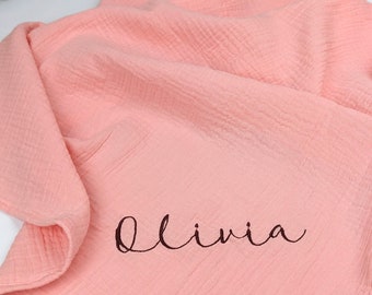 personalized baby blanket, double gauze girl swaddle, muslin baby blanket gift, organic cotton blanket, newborn baby crib cover