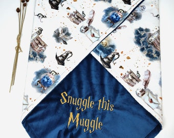 school of magic, little wizard nursery, magic owl blanket, personalized baby blanket, baby wizard blanket, newborn baby gift, white owl mail