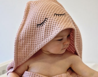 Hooded baby towel, personalized baby towel, baby hooded towel, cotton waffle baby blanket, beach baby towel,  absorbent towel