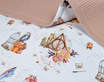 Magische Babydecke, personalisierte Babydecke, kleine Zaubererdecke, Baumwollwaffeldecke, Baby-Assistent Brille