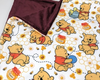 Personalized Honey Bear Minky Blanket, Custom Baby Throw, Custom Teddy Nursery Gift