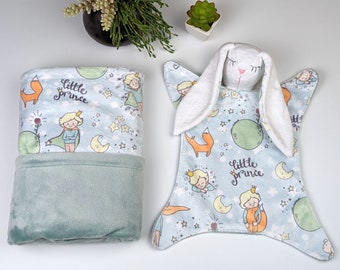 little prince baby blanket and bunny comforter, personalized baby blanket, boy minky swaddle, magic wizard bunny, soft sleeping doudou