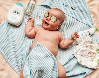 Serviette bébé à capuche, serviette bébé personnalisée, serviette bébé à capuche, couverture bébé coton gaufré, serviette plage bébé