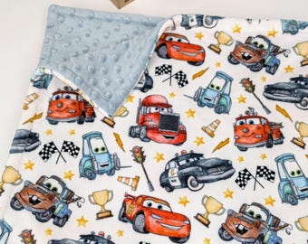 Racing Car Minky Blanket, Personalized Kids Throw, Custom Race Car Nursery Gift