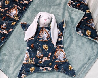wizard baby blanket and bunny comforter, personalized baby blanket, baby wizard blanket, magic wizard bunny, soft sleeping doudou