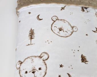 Personalized Teddy bear blanket, Woodland Soft Minky Swaddle
