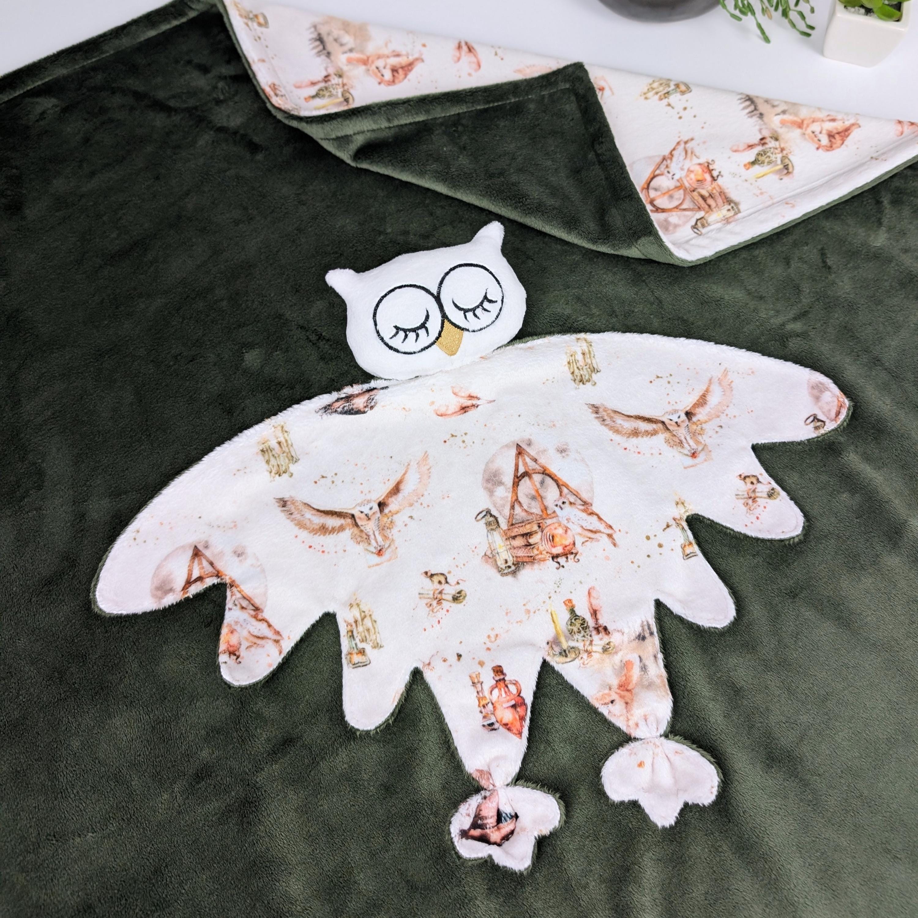 personalized wizard owl comforter, customized baby doudou, Newborn sleeping companion