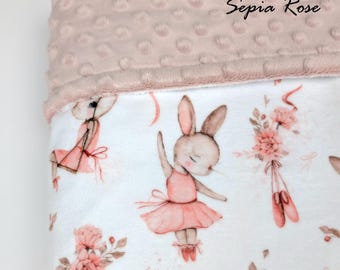 Ballerina Bunny Minky Blanket, Personalized Rabbit Girl Nursery Throw