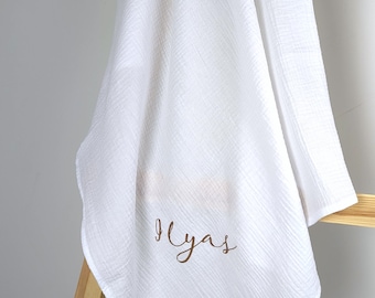 personalized baby blanket, muslin baby summer gift, double gauze baby swaddle, organic cotton blanket, newborn baby blanket