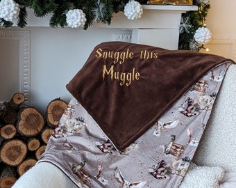personalized baby blanket, snuggle this muggle embroidered blanket, little wizard gift, customized hp wizard swaddle, wizarding school
