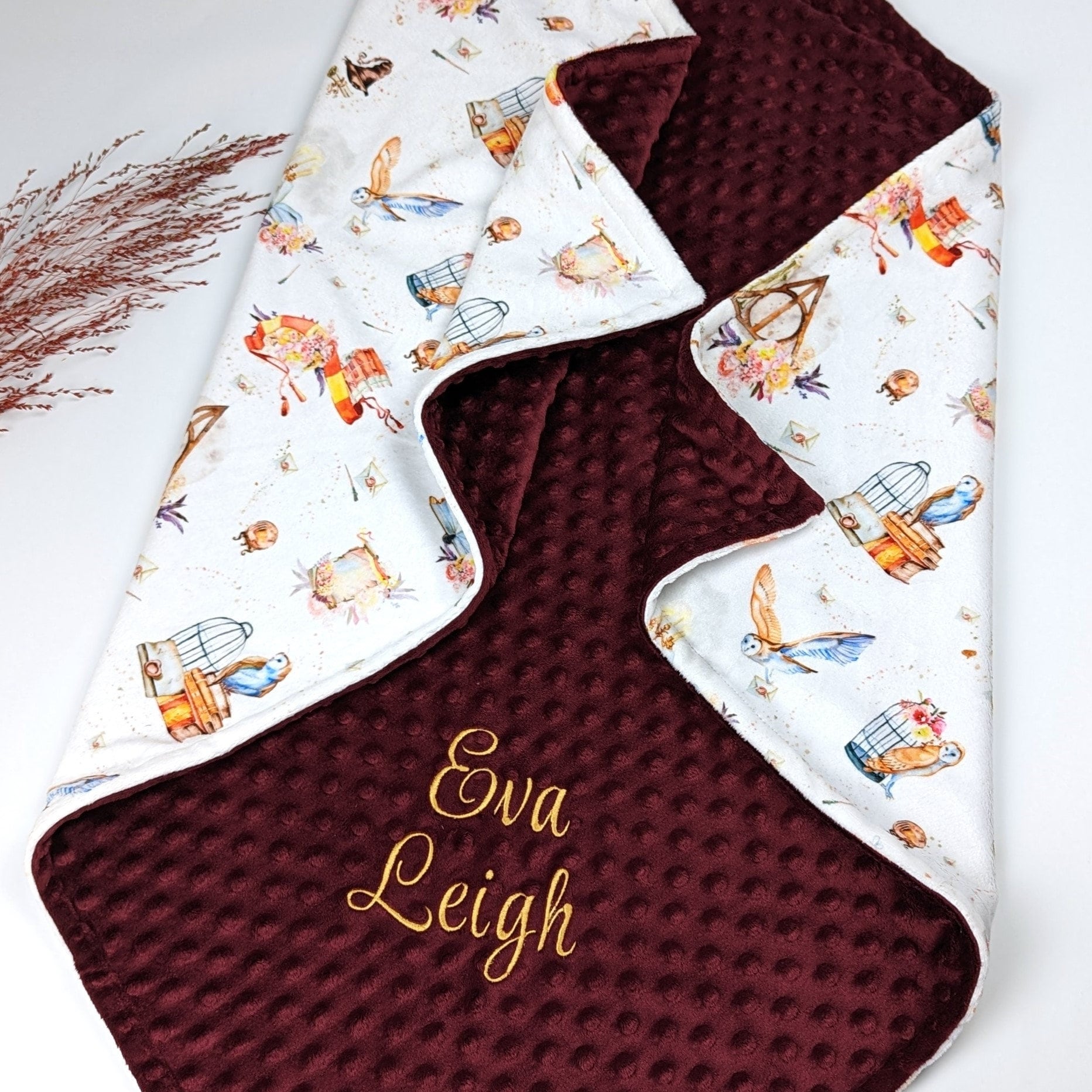 baby wizard blanket, little wizard, magic owl blanket, personalized baby blanket, newborn baby gift,