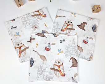 wizarding school muslin squares, little wizard organic cotton cloth, double gauze baby swaddle, summer baby blanket, organic cotton gift