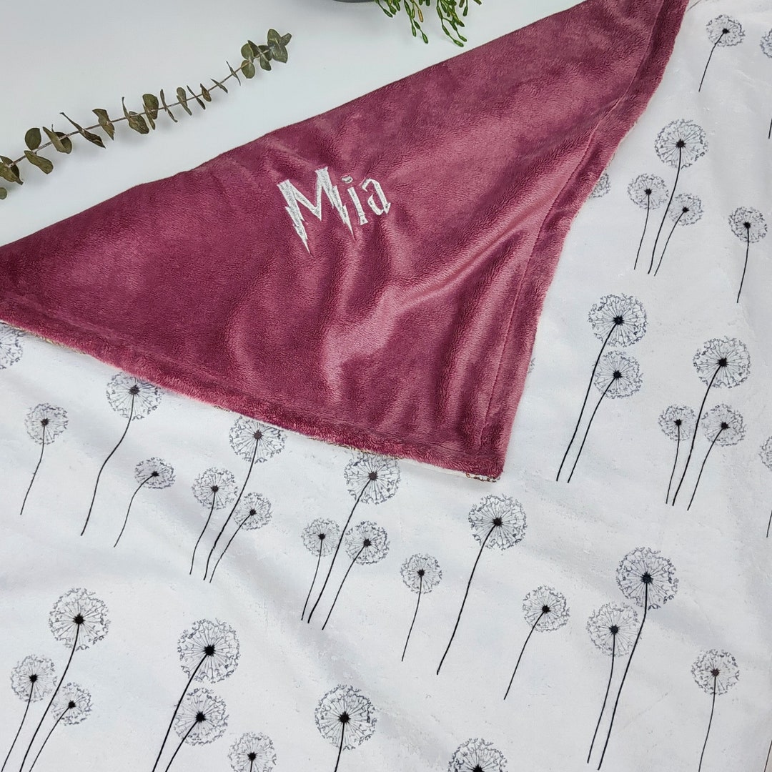 Personalized Dandelion Blanket, Custom Soft Minky Swaddle, Newborn