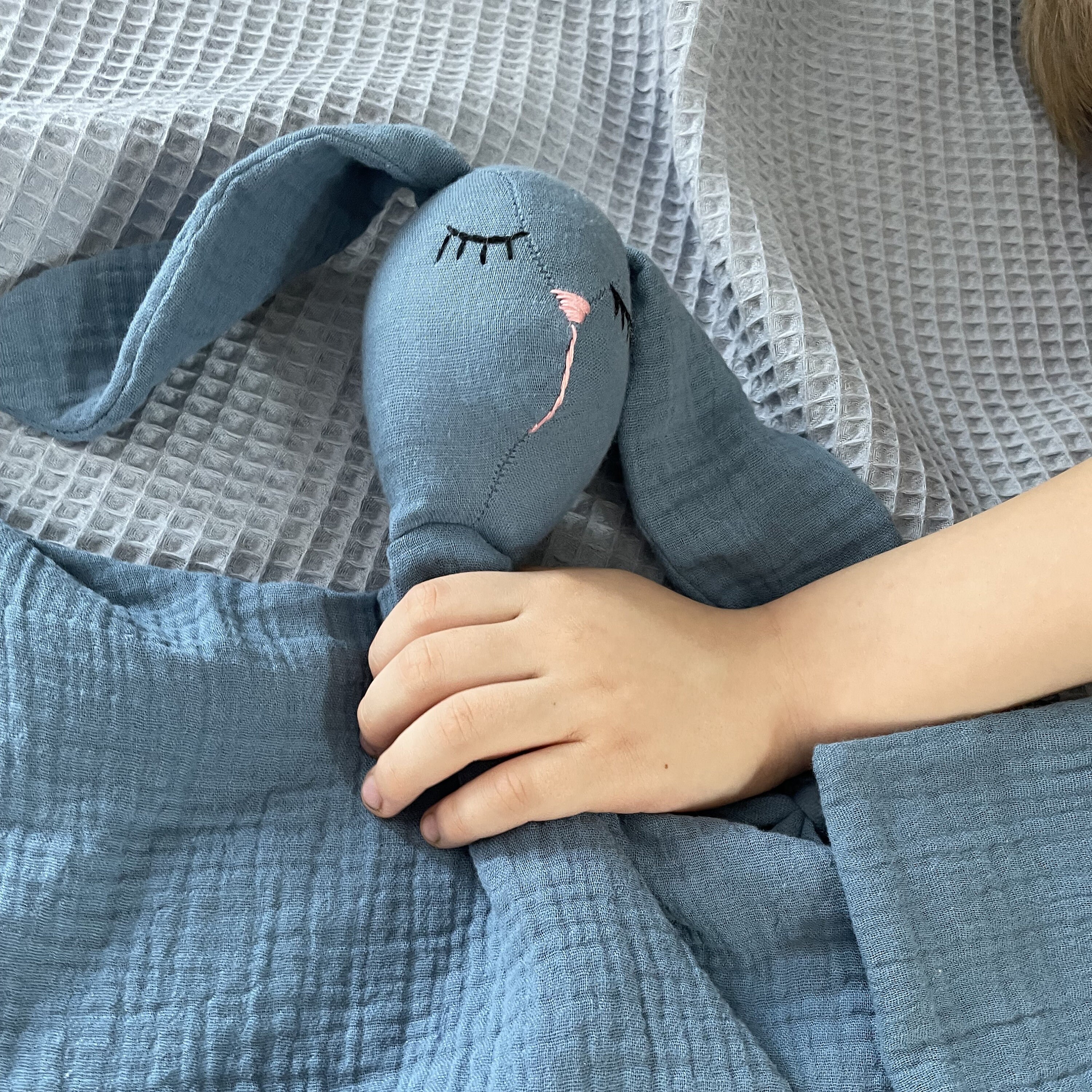 personalized bunny comforter, sleeping toy gift, organic muslin baby lovey, bunny doudou, baby security blanket, monogrammed baby blanket