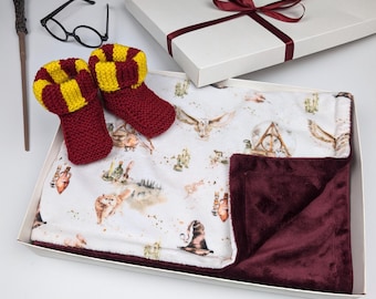 individuelles kleines Zauberer-Geschenk, Weihnachtsdecke für Neugeborene, personalisiertes HP Pucktuch, Harry-Kinderzimmer mit Monogramm,
