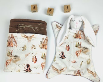 wizard baby blanket and bunny comforter gift set, personalized baby blanket, super soft baby gift, magic wizard bunny, school of magic