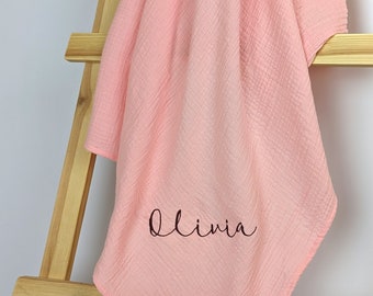 personalized baby blanket, muslin baby blanket, double gauze baby swaddle, organic cotton blanket, newborn baby blanket