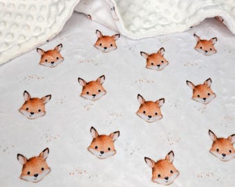 Fuchs Gesicht personalisierte Decke, Baby Name gestickt Geschenk, Woodland Neugeborenen Decke, kleiner Fuchs Minky Swaddle