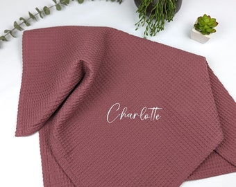 personalized baby blanket, embroidered waffle gift, organic cotton swaddle, summer crib cover