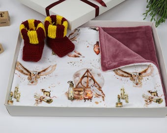 personalized little wizard blanket, luxury wizarding world themed baby gift
