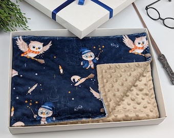 Baby Wizard Gift Box with Minky Blanket & Wool Crochet Booties, Personalized Newborn Gift Set