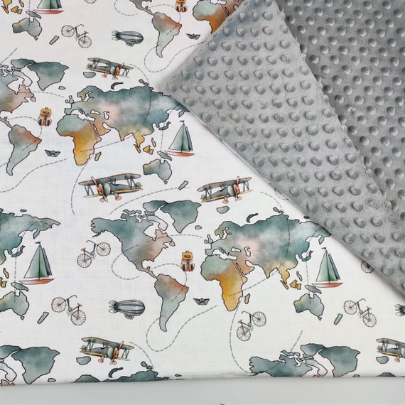 Personalized Globe of the World Baby Blanket, Cotton & Minky Little Explorer Nursery Gift