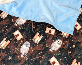 Personalized Wizard Minky Blanket, Magical Owl Mail Throw, Custom HP Gift
