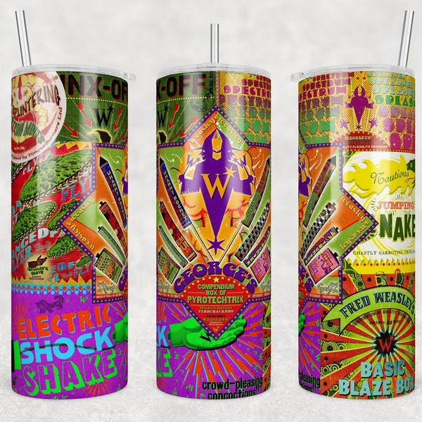 20oz Weasley Wizard Wheezes Tapered and Straight Tumbler Sublimation, Full Wrap, PNG&JPG