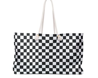 Black and White Check, Monochrome, Weekender, Travel Bag