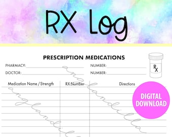 Prescription Medication List - RX Log - Printable PDF
