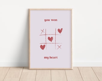 You Won My Heart Poster, Aesthetic Valentines Print, Valentines Day Wall Art, Minimalist Art, Anniversary, Scandi Wall Art, DIGITAL DOWNLOAD