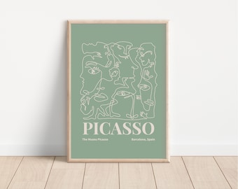Sage Green Picasso Line Art Print, Minimalist Exhibition Poster, DIGITAL DOWNLOAD, Abstract Print, Aesthetic Line Art