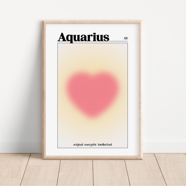 Aquarius Aura Pink Zodiac Poster, Horoscope Art, Gradient Art, Astrology Art, Star Sign Print, Star Sign Wall Decor, DIGITAL PRINT