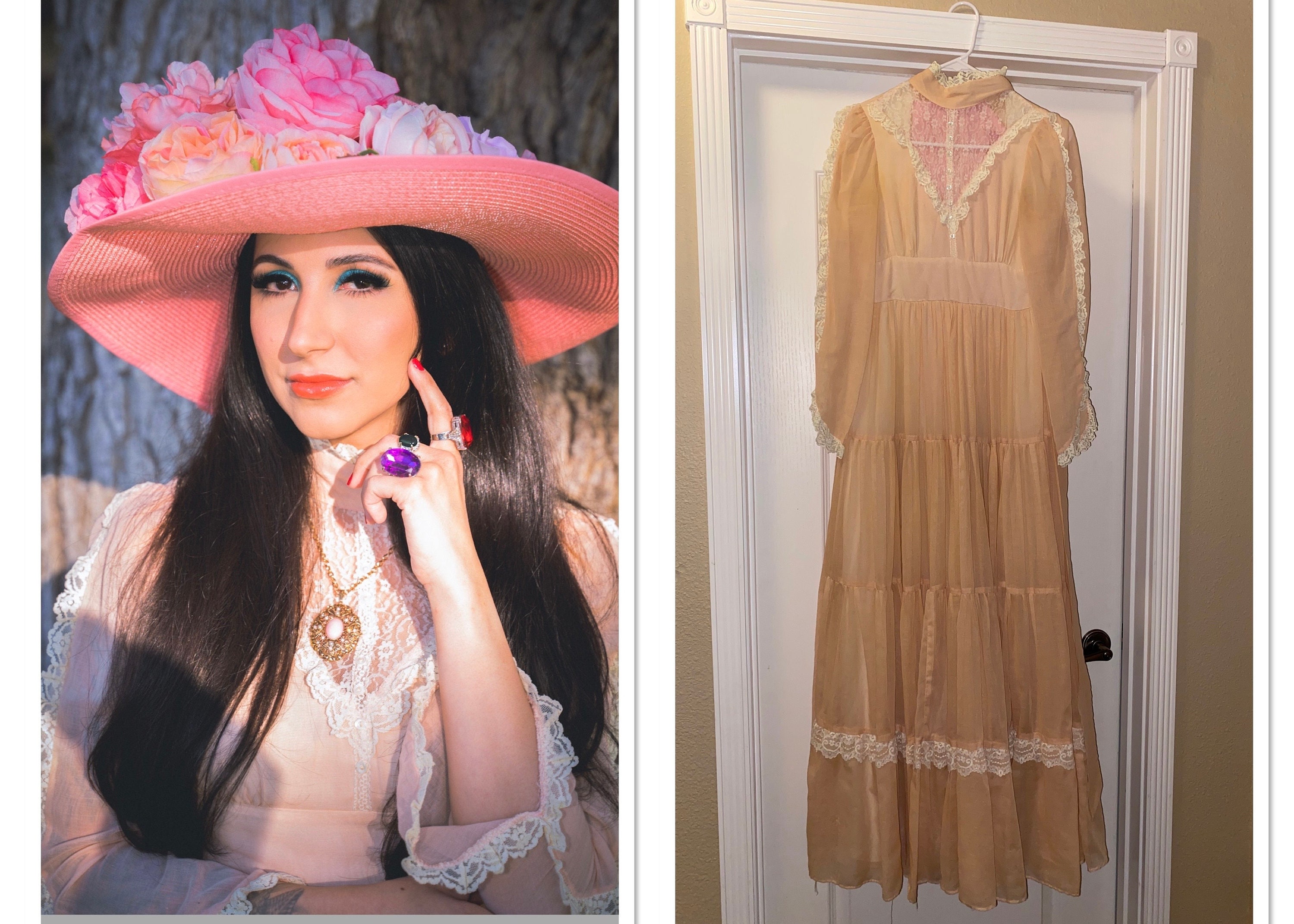 love witch pink dress The Love Witch FULL COSTUME - Vintage Gunne Sax Dress, Hat, and Jewelry