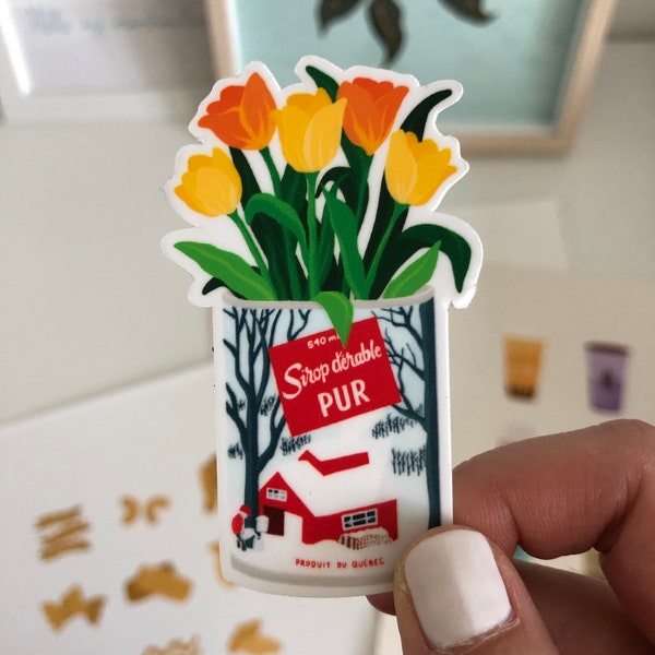 Maple Syrup & Tulip Bouquet Vinyl Sticker - Weatherproof Laptop Decal