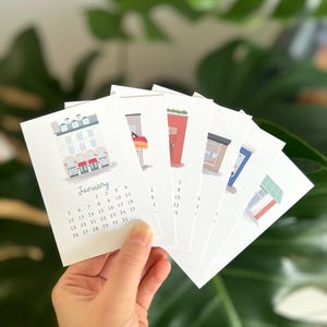 Calendario de escritorio mini de restaurantes y cafés 2025 / Calendario ilustrado / Francés Inglés / Vancouver / Sherbrooke / BC QC
