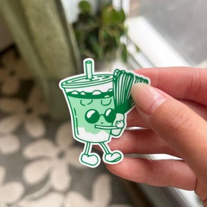 Retro Matcha-karaktär vinylklistermärke - väderbeständig laptopdekal