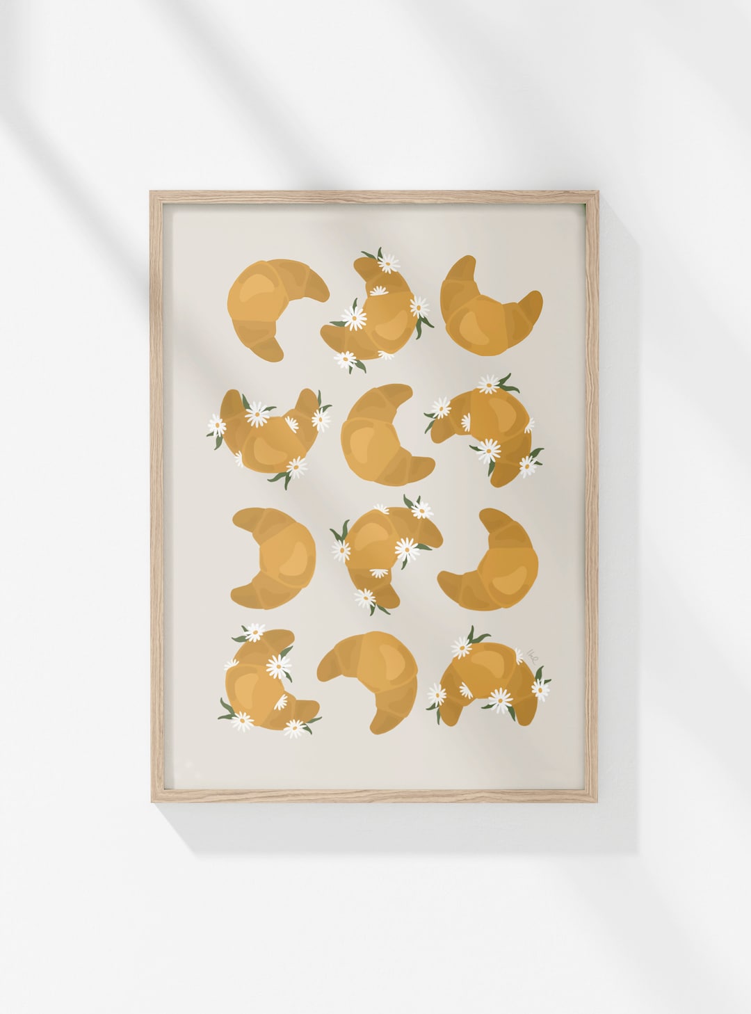 Croissant Daisy Grid Illustration Art Print Wall Art Home Decor Floral