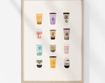 YVR Bubble Tea Illustration Art Print | Wall Art | Home Decor | Vancouver Bubble Tea Shops | Boba | Travel Print