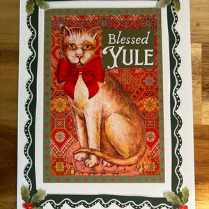 Blessed Yule greeting card handcrafted 5”x7” Kraft envelope