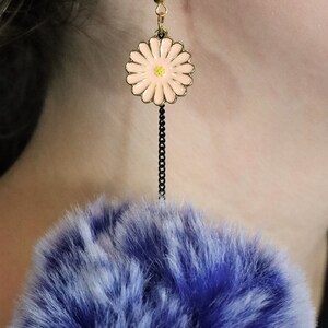 Pom Pom Earrings | Rave | Music Festival | Flower | Blue and White Pom Earrings | Colorful Earrings | Pom Poms | Teacher Earring