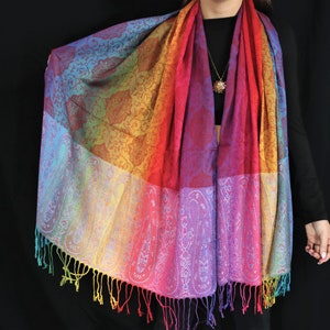 Rainbow &quot;Light Paisley&quot; Pashmina | Scarf | Shawl | Rave | Unisex
