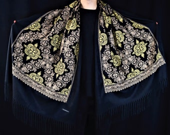 Black Lace Embroidered Scarf