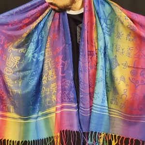 Rainbow &quot;Aztec&quot; Pashmina | UV Reactive Scarf | Shawl | Rave | Unisex