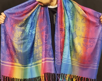 Rainbow "Aztec" Pashmina | UV Reactive Scarf | Shawl | Rave | Unisex