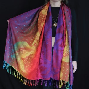 Rainbow &quot;Feathers&quot; Pashmina | Scarf | Shawl | Rave | Unisex