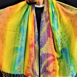 Rainbow &quot;Peacock&quot; Pashmina | UV Reactive Scarf | Shawl | Rave | Unisex