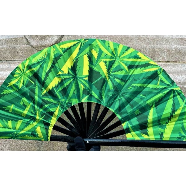 Marijuana Leaf Hand Fan | Rave Fan | Clack Fan | Party Fan | Festival Fan | Summer Fan | Large Fan | EDC Fan | Trippy Fan | Psychedelic Fan