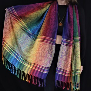 Rainbow "Dark Paisley" Pashmina | Scarf | Shawl | Rave | Unisex