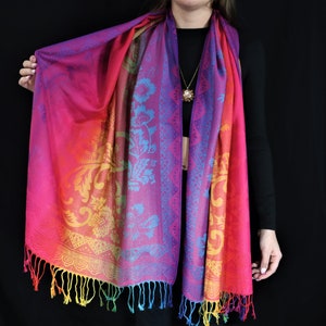Rainbow &quot;Flower Swirls&quot; Pashmina | Scarf | Shawl | Rave | Unisex